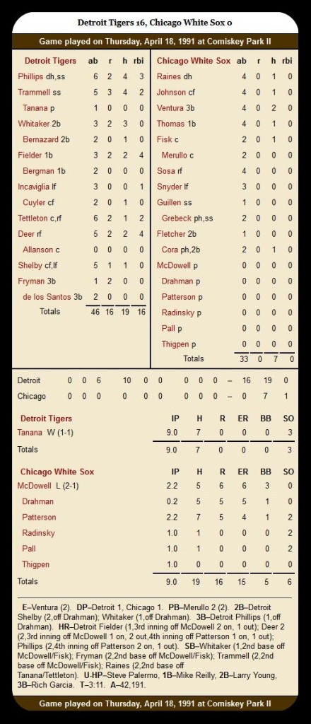 White Sox vs. Tigers — April 18, 1991