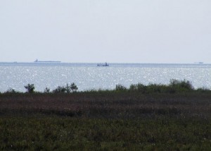 Ships and oil platforms (?) on San Antonio Bay