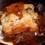 Caramel Apple baked in a paper bag — The Elegant Farmer, Mukwonago, Wisconsin (9/3/12) 9 (As you can see, the pie burst out of the tin and filled the bag. The crust was caramelized and delicious, as was the caramel itself. The only thing keeping it from being a 10 is that apple isn't my favorite filling.)