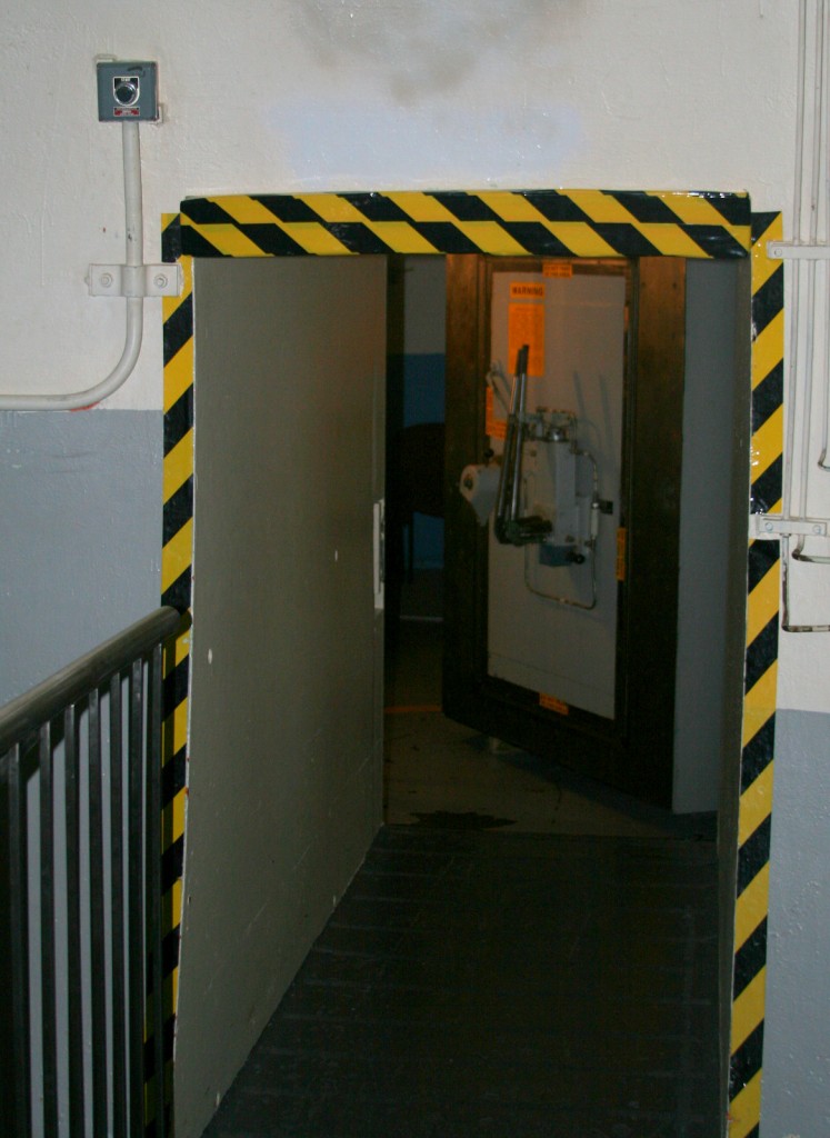 Looking down the tunnel toward the door from inside the bunker