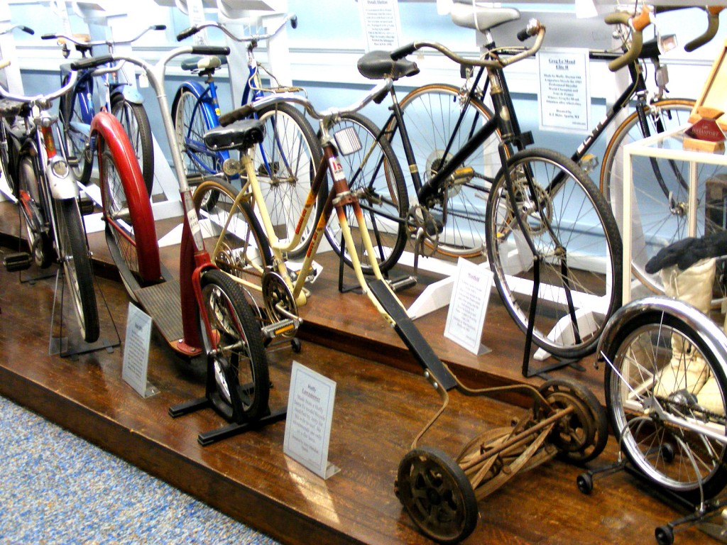A lawnmower bike created by a man for his wife.